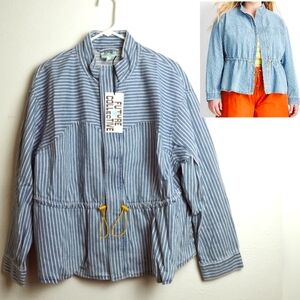 Future Collective Target 🎯Peplum Denim Jacket Women's Sizing Stripe Blue Casual